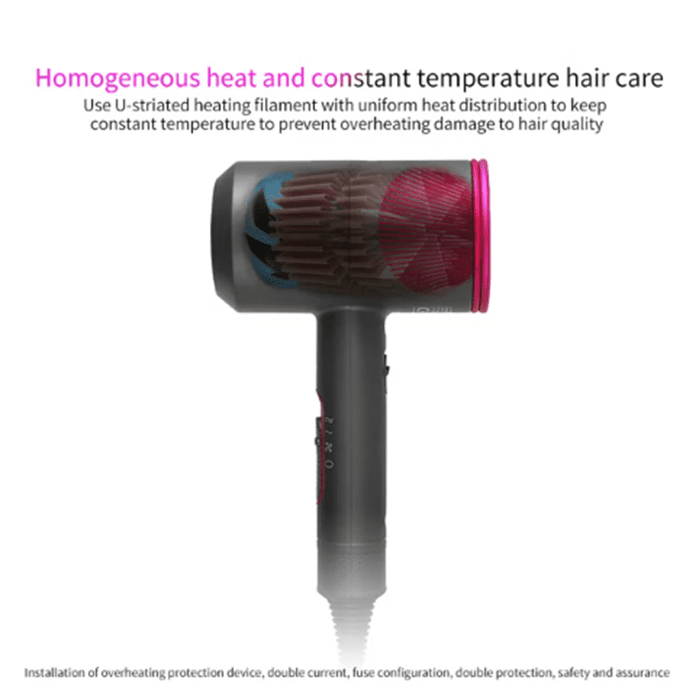 ZOUYUE Hair Dryer with Diffuser, 1800W Ionic Blow Dryer, Professional Portable Hair Dryers & Accessories for Women Curly Hair, Grey