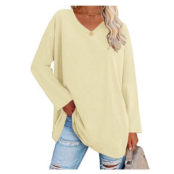 Women's V Neck Long Sleeve Fashion Warm T Shirt Solid Color Casual Basic Tops Winter Tees