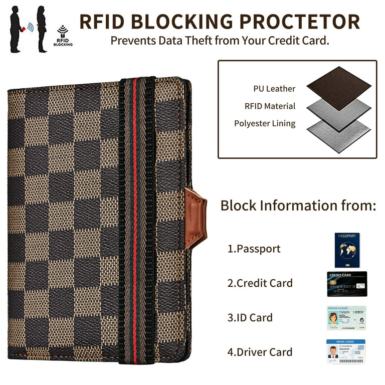 Checkered Passport Holder Cover Wallet for Women Men with Vaccine