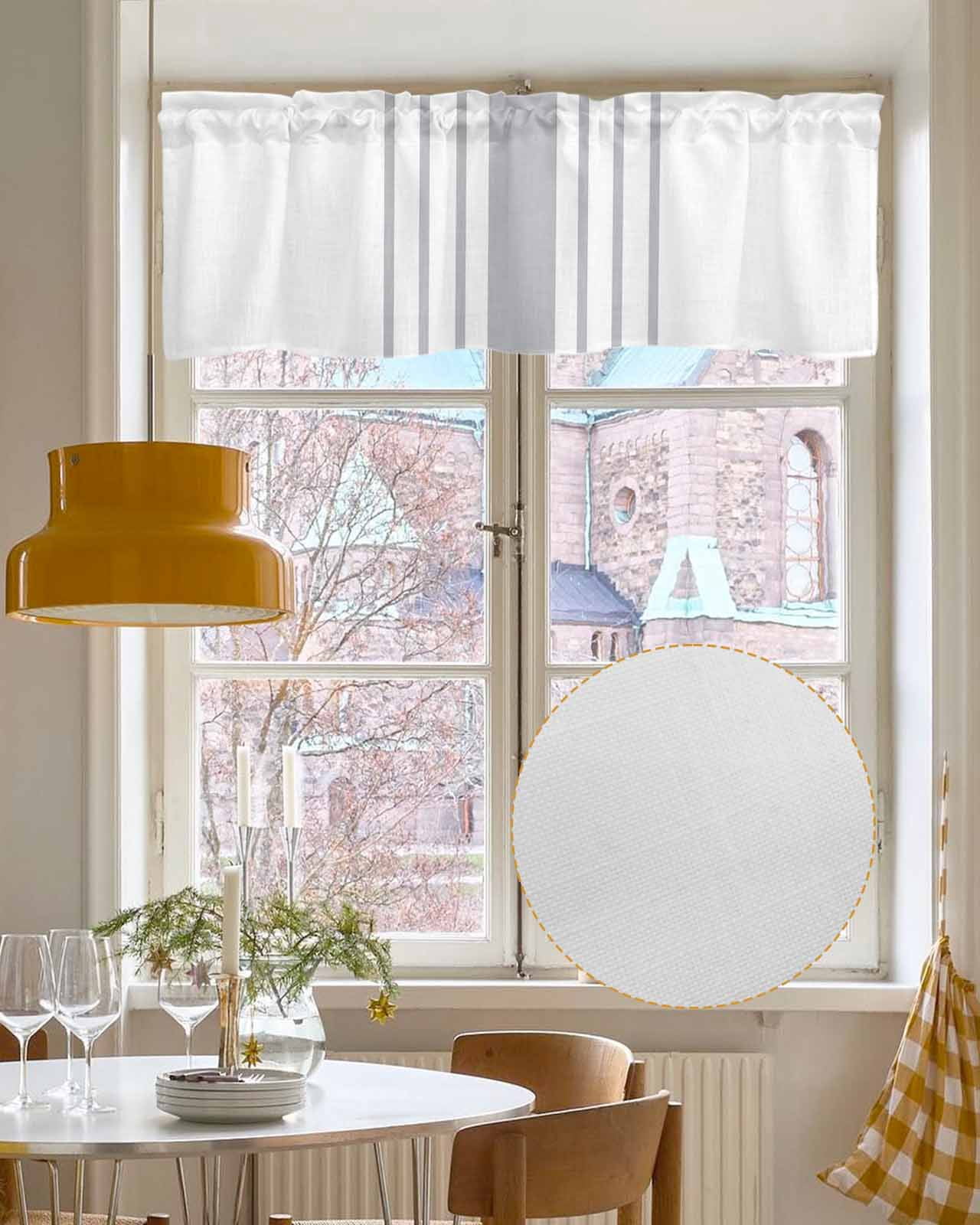 Grey Vertical Striped Kitchen Valances for Windows Farmhouse Linen Window Valance Curtain for Living Room Window Treatment White Modern Simple Geometric Valance Rod Pocket Topper Drape, 42 x 18 Inch