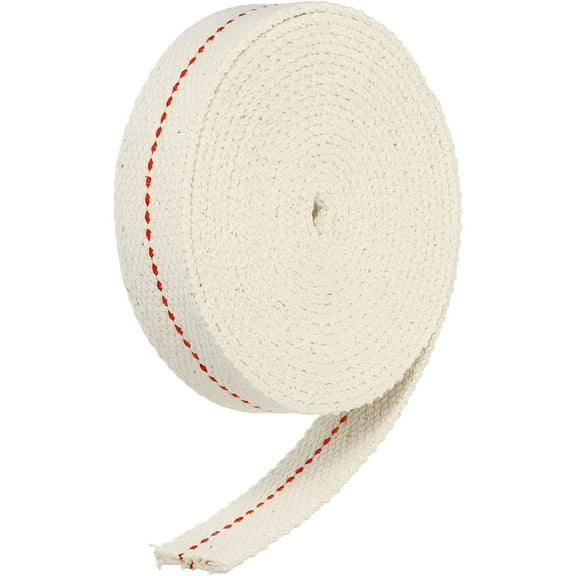 HIBIBUD Oil Lamp Wick 7/8" Flat Wide 10 Foot Cotton Lanterns Wick with Red Stitch for Kerosene Burner Lighting