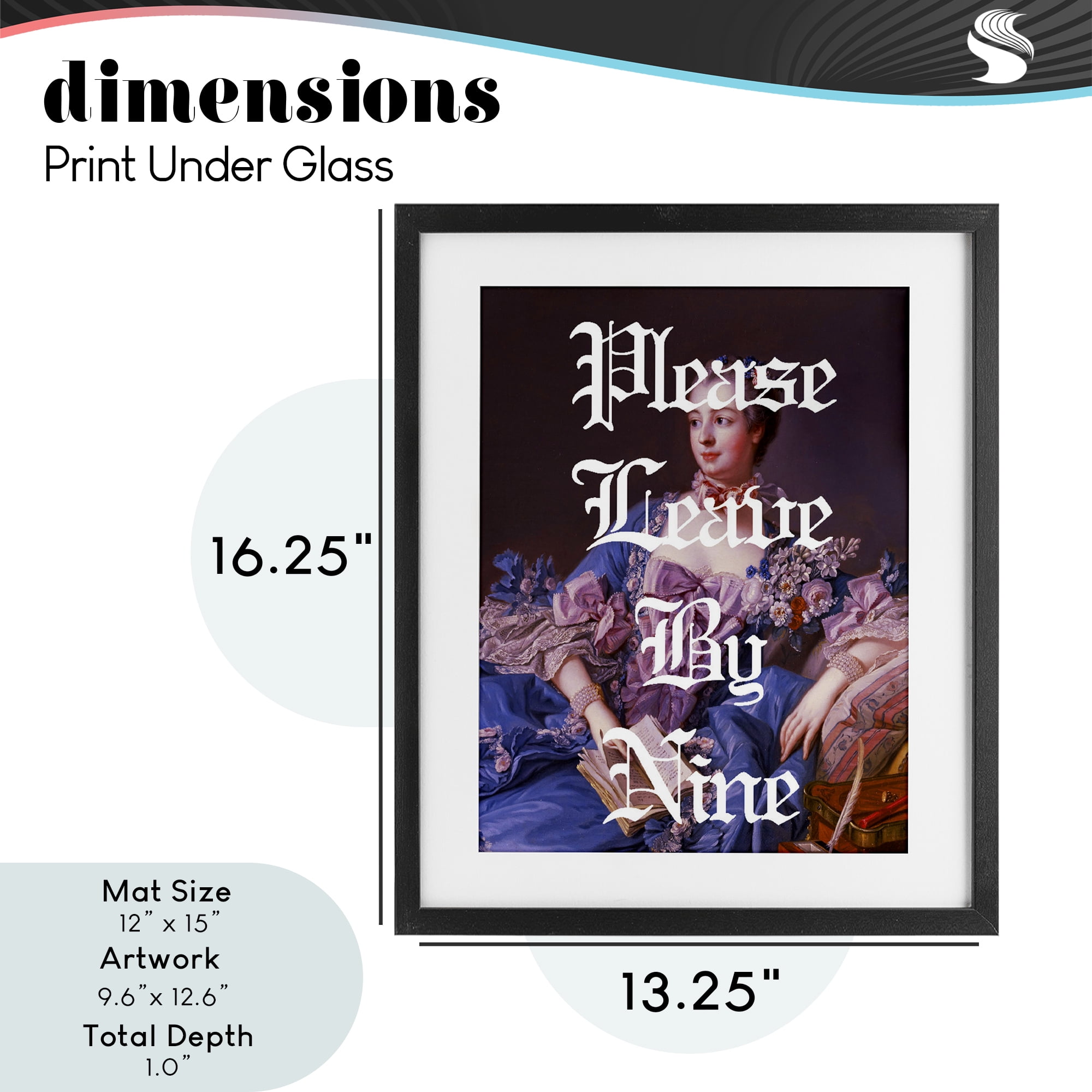 Please Leave By Nine Black Framed Print Under Glass, design by Lil' Rue