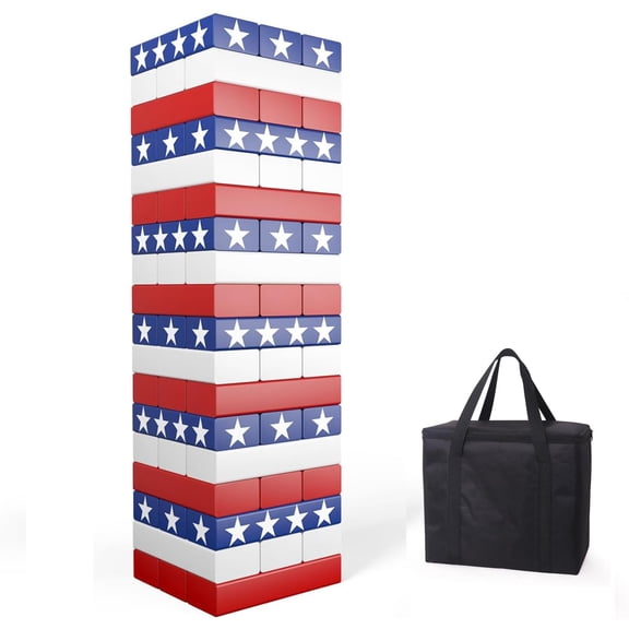 Giant Tumbling Tower (Stack from 1.77Ft to 4 Ft), Wood Stacking Giant Blocks Game| Made from Premium Pine Wood| Ideal for Family, 54PCS Stars