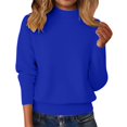 thumbnail image 3 of Women's Mock Neck Sweater, Solid Color Long Sleeve Pullover, Loose Fit Casual Basic Top, Fall Winter Everyday Knit Sweater, Simple Crewneck Pullover Blue XL, 3 of 7