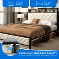 thumbnail image 5 of Dextrus Queen Bed Frame with Power Outlets, Platform Bed Frame with Upholstered Headboard & Footboard, Open Storage, Sturdy Slats, No Box Spring Needed, Beige, 5 of 8