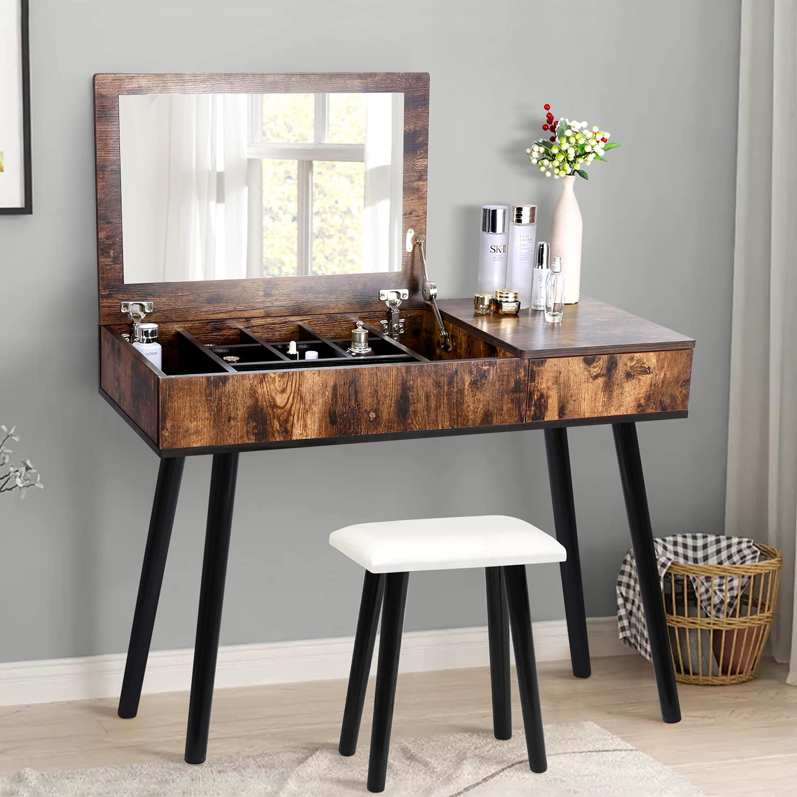 antique vanity with mirror