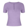 thumbnail image 5 of Women's Short Sleeve Henley T Shirts Casual Summer Button Ribbed Knit Slim Fit Basic Tops Blouse, 5 of 6