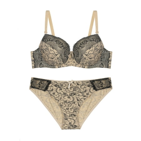 

Unique Bargains Women s 2 Pieces Push-Up Underwire Comfort Bra and Brief Set