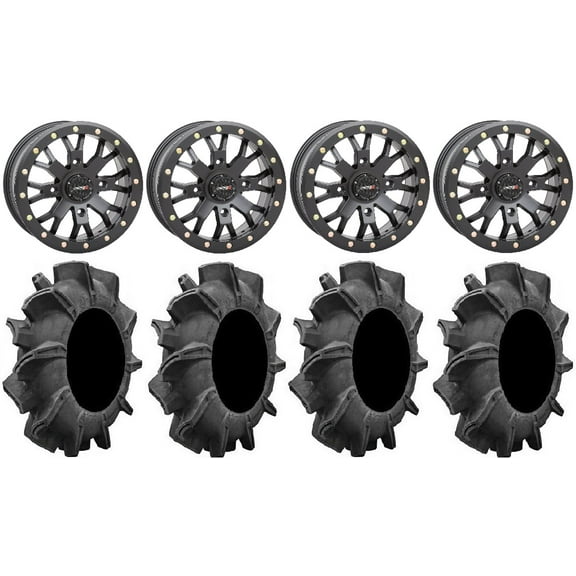 System 3 SB-4 Black (4 3) 14" Wheels 32" Assassinator Tires Can-Am Commander Maverick Renegade Outlander Defender