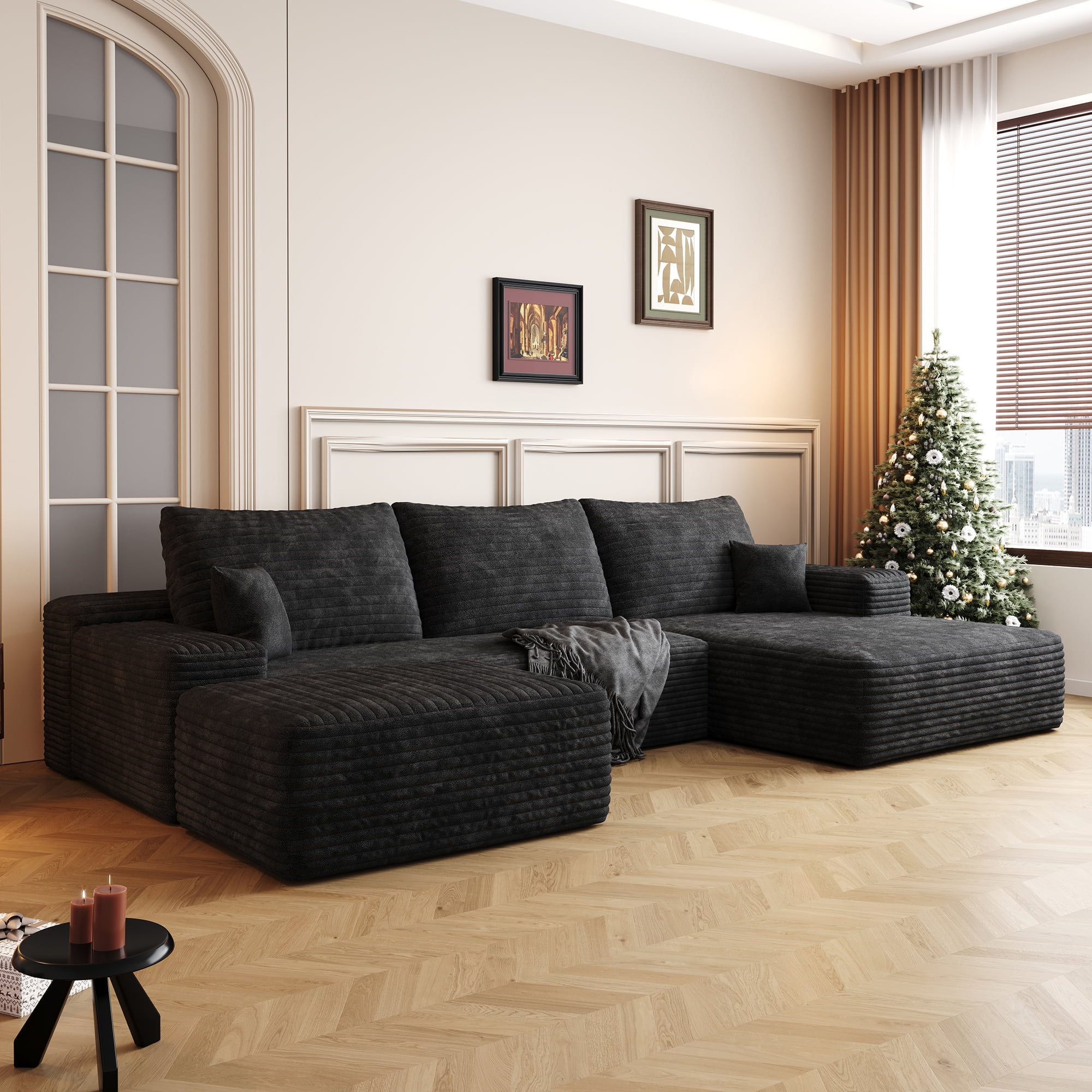 MAYEERTY 107" Black Modern Modular Cloud Sectional - No Assembly, Spacious Comfort Room