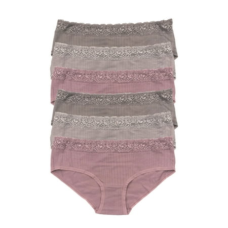 

Felina | Low Rise Lace Hipster Panties | 6 Pack (Misty Mauves Large)