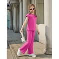 thumbnail image 6 of Arshiner Girls 2 Piece Outfits Summer Clothes Short Sleeve Crewneck Tops Wide Leg Pants Trendy Clothing Sets, 6 of 6