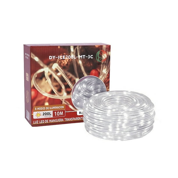 Luz LED Manguera Transparente 10M Blanco Frio con 200 LEDs