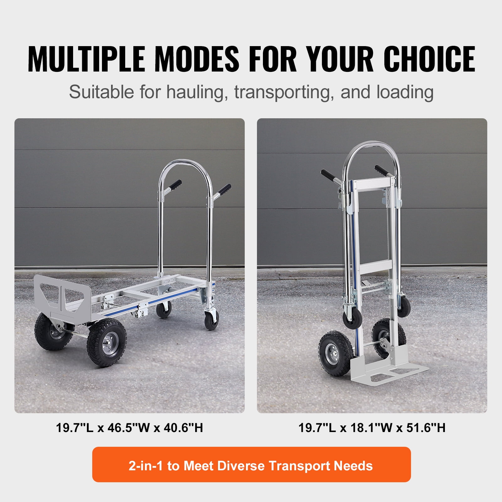 KFFKFF Aluminum Hand Truck, Dual-Function, 800 lbs Capacity, Robust Industrial Foldable Hand Truck and Dolly, Versatile Cart Transforms from Hand Truck to Platform Cart, Equipped with Rubber Wheels
