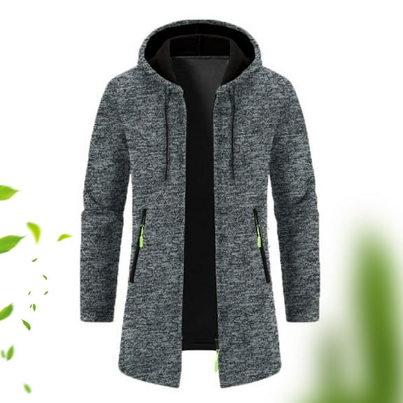 SNOWSONG Overcoat for Men, Men's Knitted Slim Fit Thickened Long Sleeve Zipper Cardigan Warm Hooded Jacket, Trench Coat, Long Jacket for Men A L