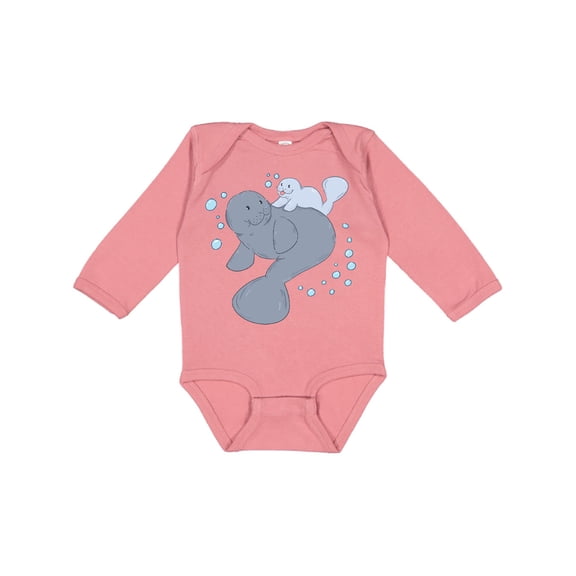 Inktastic Cute Manatees with Bubbles Boys or Girls Long Sleeve Baby Bodysuit