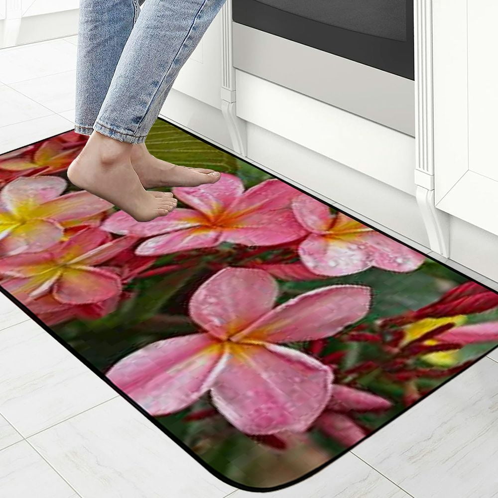 Heduofu Decorative Door Mat, Door Mat with Non-Slip Rubber Backing, Easy Cleaning, Traps Dirt, Rug for Entry, Patio, Garage  - Porcelain Flower Purple Season Green Plant Leaf 19.68*47.24 in