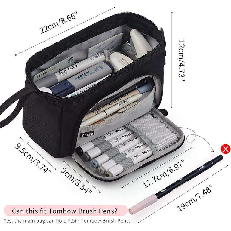 Pencil Case Large Capacity Pencil Pouch Marker Pen Bag Cosmetic Bag  Portable Black 
