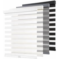 Cordless Zebra Blinds for Windows Pull Down Roller Window Shades Dual Layer Light Filtering Privacy for Day and Night, Free-Stop Door Shades for Home Easy to Install (19" W X 72" H, White)$$