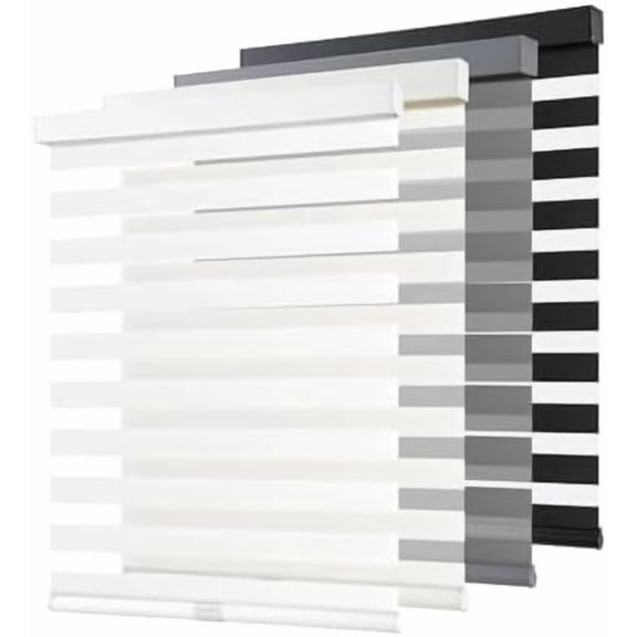 Cordless Zebra Blinds for Windows Pull Down Roller Window Shades Dual Layer Light Filtering Privacy for Day and Night, Free-Stop Door Shades for Home Easy to Install (19" W X 72" H, White)$$