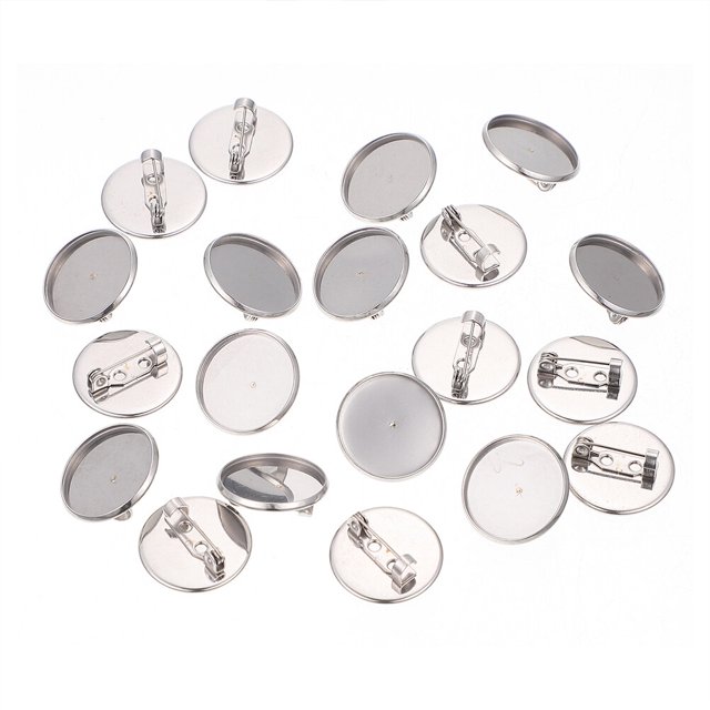 SHISUYAN 20Pcs Brooch Bases Safety Trays for DIY Stainless Steel Silver Color Small and Compact