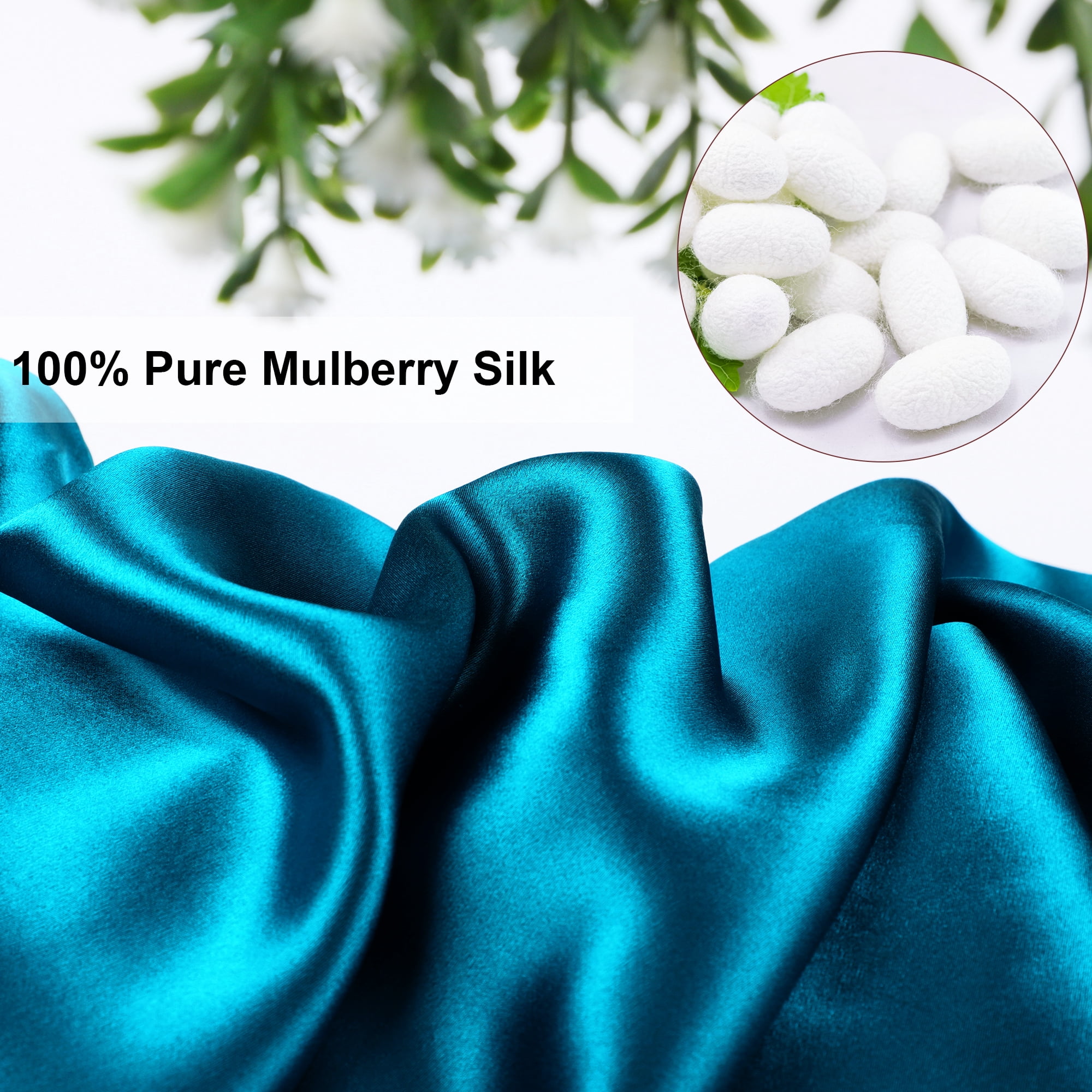 PiccoCasa 1Pc 19 Momme Silk Pillowcase with Envelope Closure Peacock Blue Standard/20"x26"