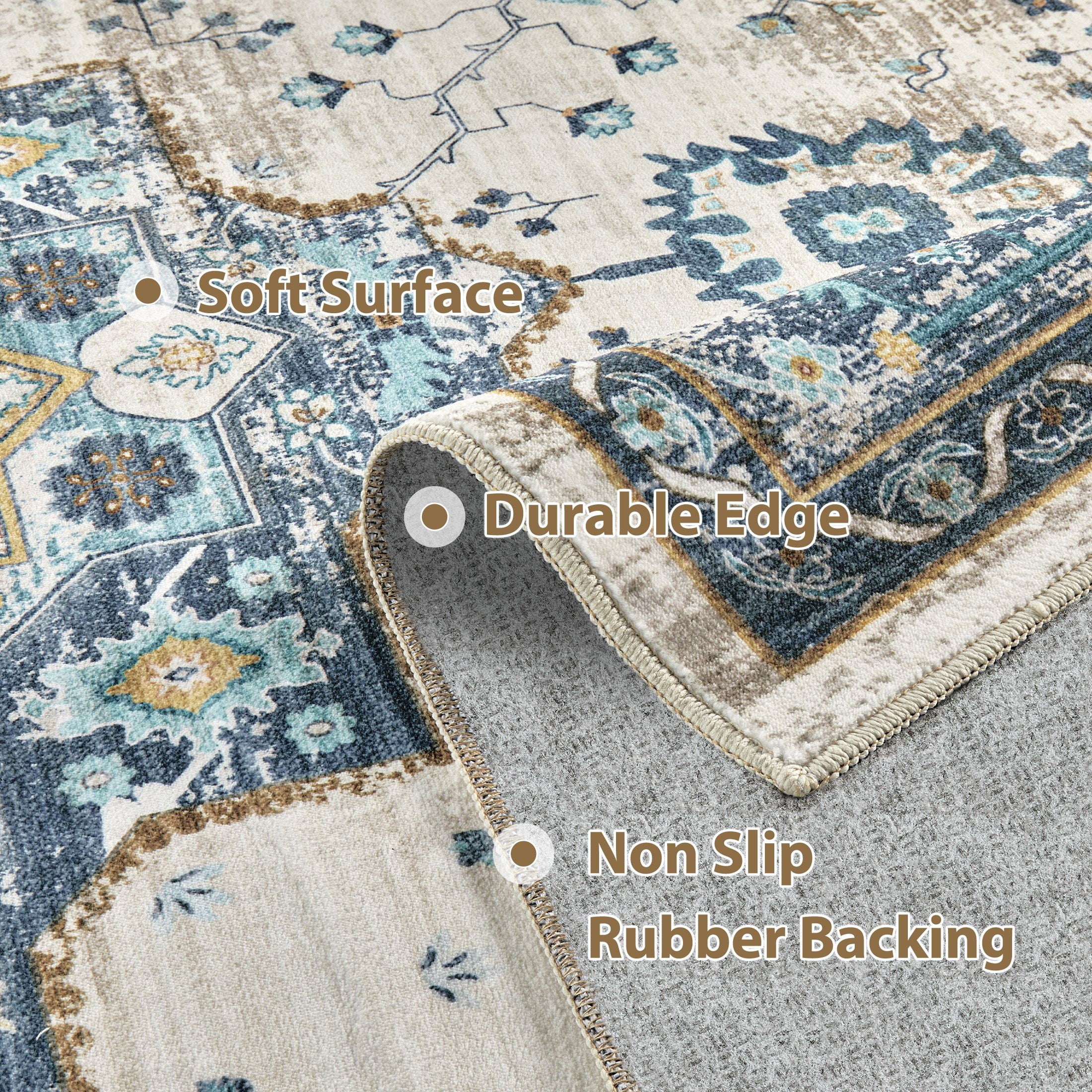 Uermei 10'x14' Large Area Rug: Soft Non-Slip Washable Indoor Carpet for Living Room Bedroom Dining Room Office - Blue Cream