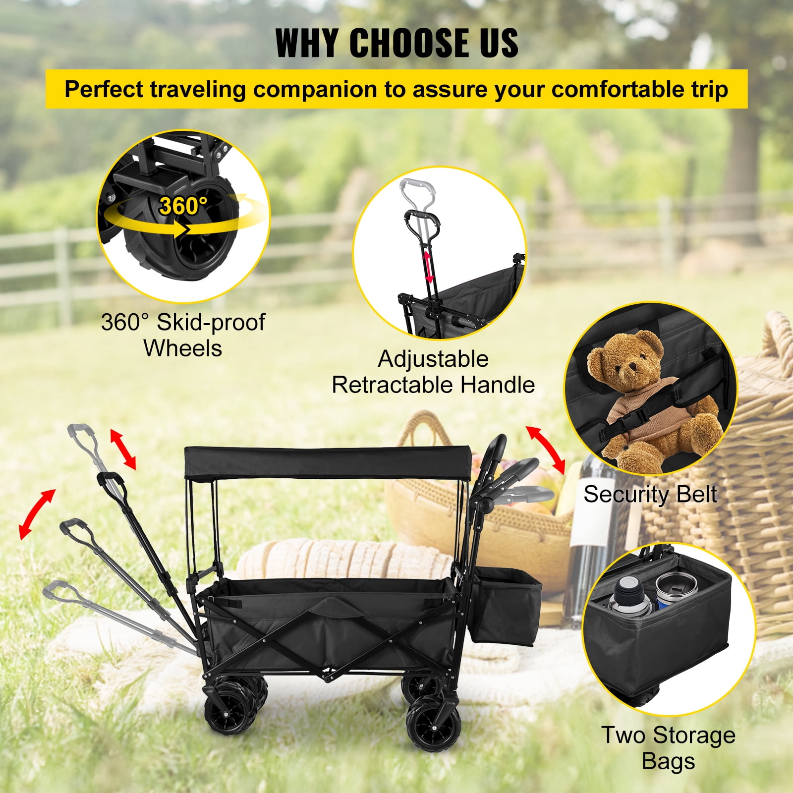 VEVOR 220.5 lbs Capacity with Garden Wagon with Removable Canopy
