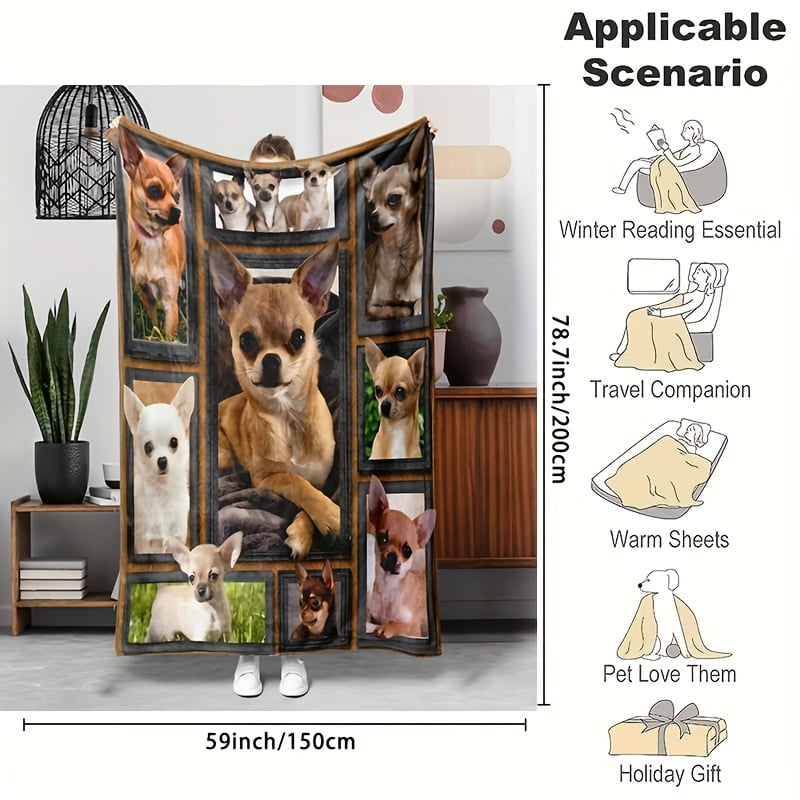 Chihuahua Dog Plush Flannel Throw Blanket - Soft, Warm & Cozy for Couch, Bed, Office | All-Season Hypoallergenic Gift Blanket, Dog Blanket