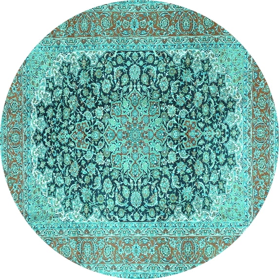 Ahgly Company Indoor Round Medallion Turquoise Blue Traditional Area Rugs, 7' Round