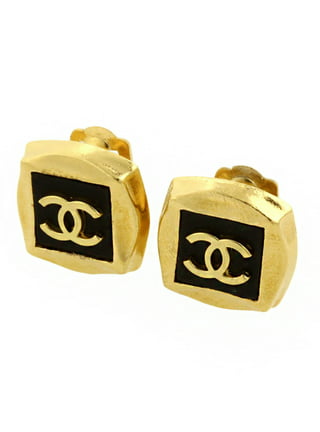 Chanel Vintage Gold Plated CC Black Gold Rim Clip on Earrings 