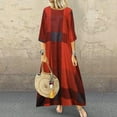 thumbnail image 1 of Mefallenssiah Robes Longues d'Été pour Femmes Décontractées à Manches Sept Imprimé à Carreaux Grande Taille, 1 of 8
