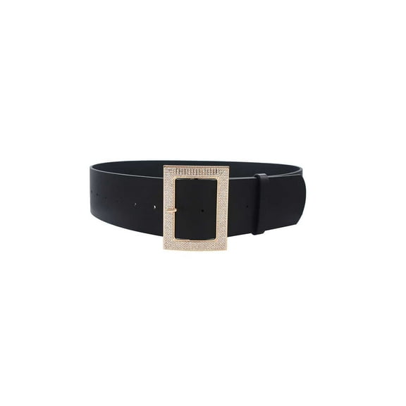 Rectangle Rhinestone Buckle Belt Cognac