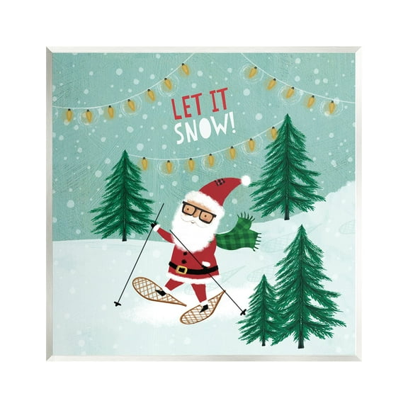 Stupell Industries Let It Snow Santa Snowshoeing Holiday Painting Unframed Art Print Wall Art