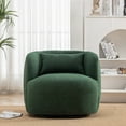 thumbnail image 3 of 34" Wide Green Bouclé Swivel Barrel Accent Chair with Pillow, Modern Upholstered Armchair, 3 of 10