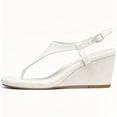 thumbnail image 3 of FSJ Women Low Wedge Heel Thong Sandals Ankle Strap Round Open Toe Flip Flops Comfortable Cushion Heeled Sandals Size 8.5 White, 3 of 4