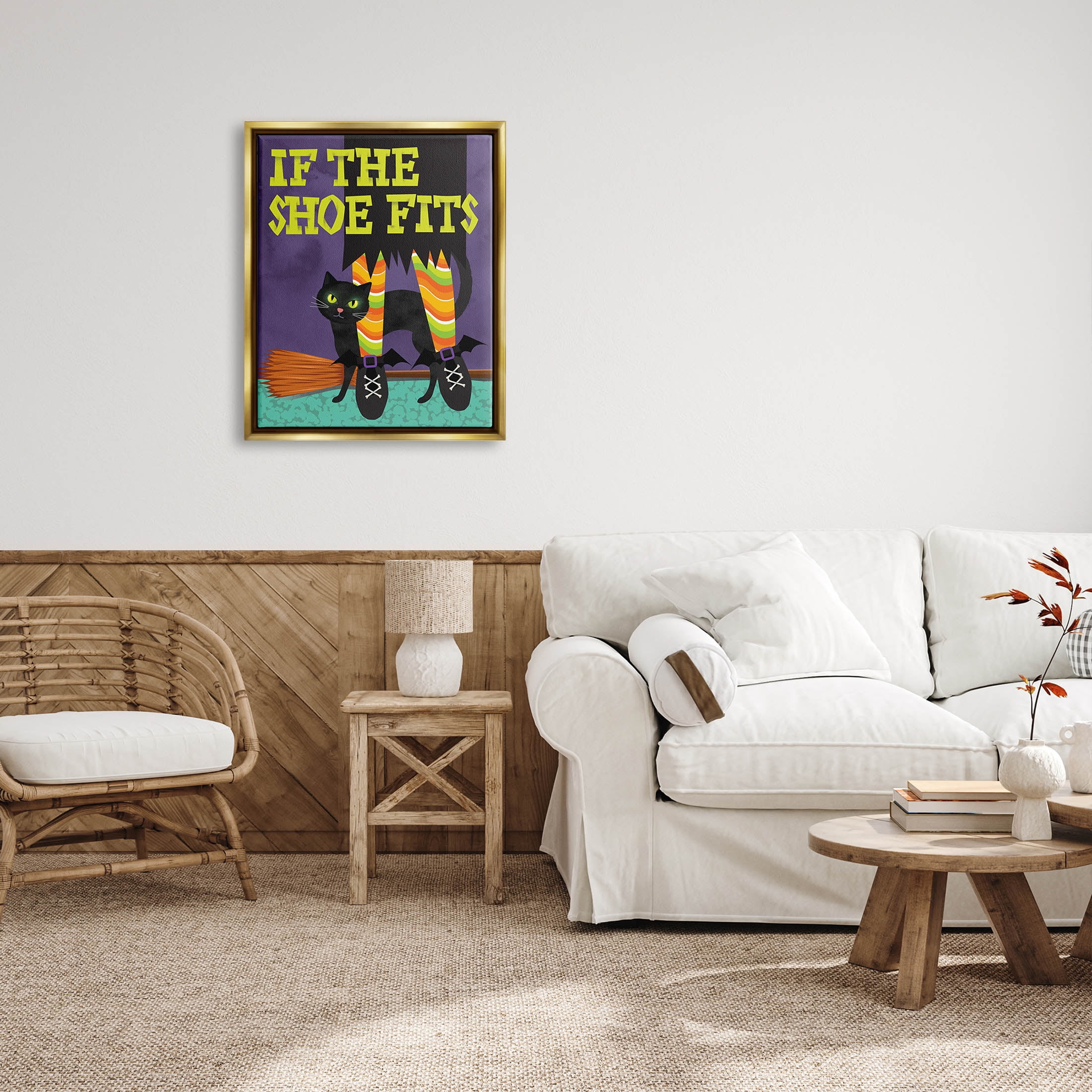 Stupell Industries If The Shoe Fits Witch Graphic Art Metallic Gold Floating Framed Canvas Print Wall Art, Design by Linda Birtel