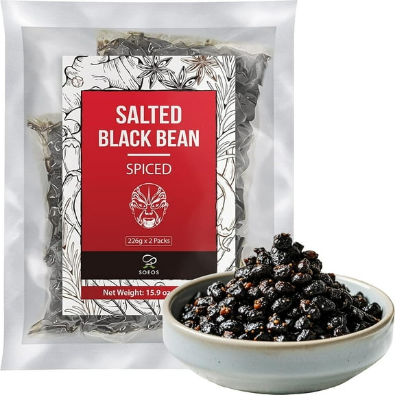Soeos Chinese Douchi - Fermented Black Beans - Black Beans-15.94 Oz (452g),2packs of 226g Each.