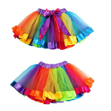 Iuhan Girls Kids Petticoat Rainbow Pettiskirt Bowknot Skirt Tutu Dress Dancewear L