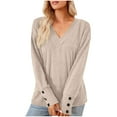 thumbnail image 5 of ZQGJB Fall Long Sleeve Solid Shirts for Women Casual V Neck Lightweight Pullover Sweatshirts Loose Fit Comfy Tshirt Tops Soft Cotton Tunic Blouse Beige S, 5 of 5