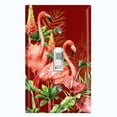 thumbnail image 1 of Metal Light Switch Plate Outlet Cover Tropical Pink Flamingo Flower Leaves Burgundy FGO009, 1 of 13