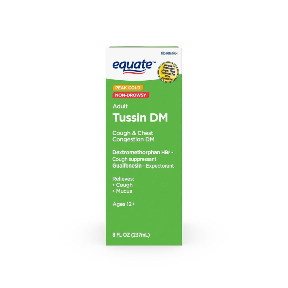 Equate Tussin Cough Syrup DM, Cough Suppressant and Expectorant, Wild