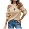 thumbnail image 2 of Guieoi Womens Sweaters 2025 Ladies' Solid Color Shoulder Drop Hanging Neck Lantern Sleeve Sweater Brown Black*Friday/Cyber*Monday Clearance, 2 of 5