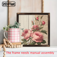 thumbnail image 6 of 2D Flat, Vintage Pink Roses Green Leaves Wall Art in Rustic Wood Frame - 8x8 Square Horizontal Floral Painting, Lightweight Smooth Finish Text-Free Design for Home Office Decor, Weddings, Birthdays, 6 of 9