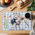 thumbnail image 2 of Spring Pig Placemats Set of 12, Butterfly Botanical Floral Blue Plaid Placemats for Dining Table, Place Mats for Kitchen Tabletop, Waterproof Wipeable Dining Table Mats Set, 2 of 9
