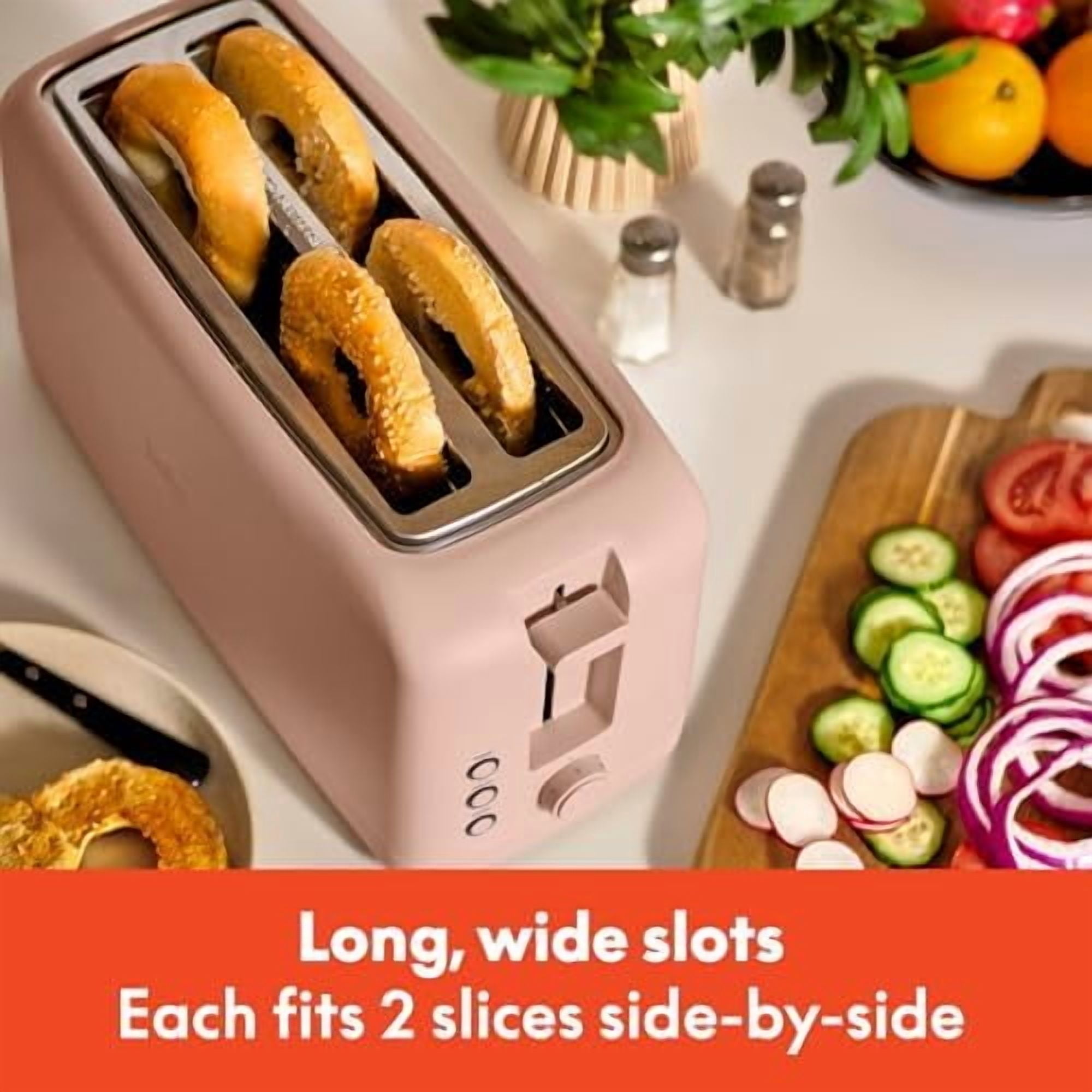4 Slice Slim Toaster, Fits-anywhere™ Kitchenware, 6 Setting Shade Control with Reheat & Cancel Buttons, Fits Sourdough, 10” Long Slot, Anti Jam & Auto Shutoff, 900 Watt, Blossom