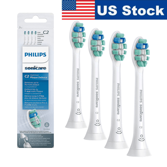 C2 Optimal Plaque Control Toothbrush Heads Compatible with Philips Sonicare ProtectiveClean Electric Toothbrush,4 Brush Heads, White, HX9024