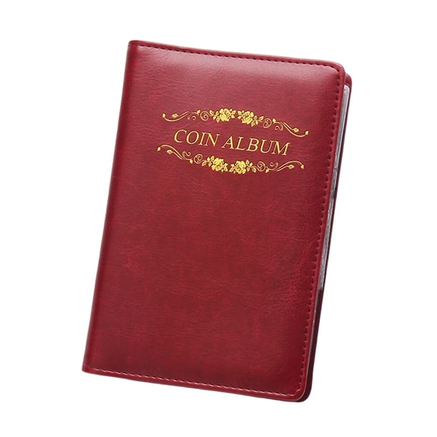 Bewildely Álbum de monedas con 120 bolsillos, coleccionista de sellos, monedas, notas, álbum de recortes, colección de dinero a prueba de Almacenamiento y organización del hogar flor roja