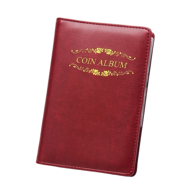 Yuarrent Álbum de monedas de cuero con 120 bolsillos, coleccionista de billetes, organizador de colección de libros de recortes, Almacenamiento y organización del hogar flor roja