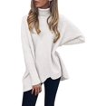 thumbnail image 3 of Jersey de cuello alto para mujer, manga larga de murciélago, dobladillo asimétrico, suéter informal, tops de punto Adepaton CJWUS-2920, 3 of 5